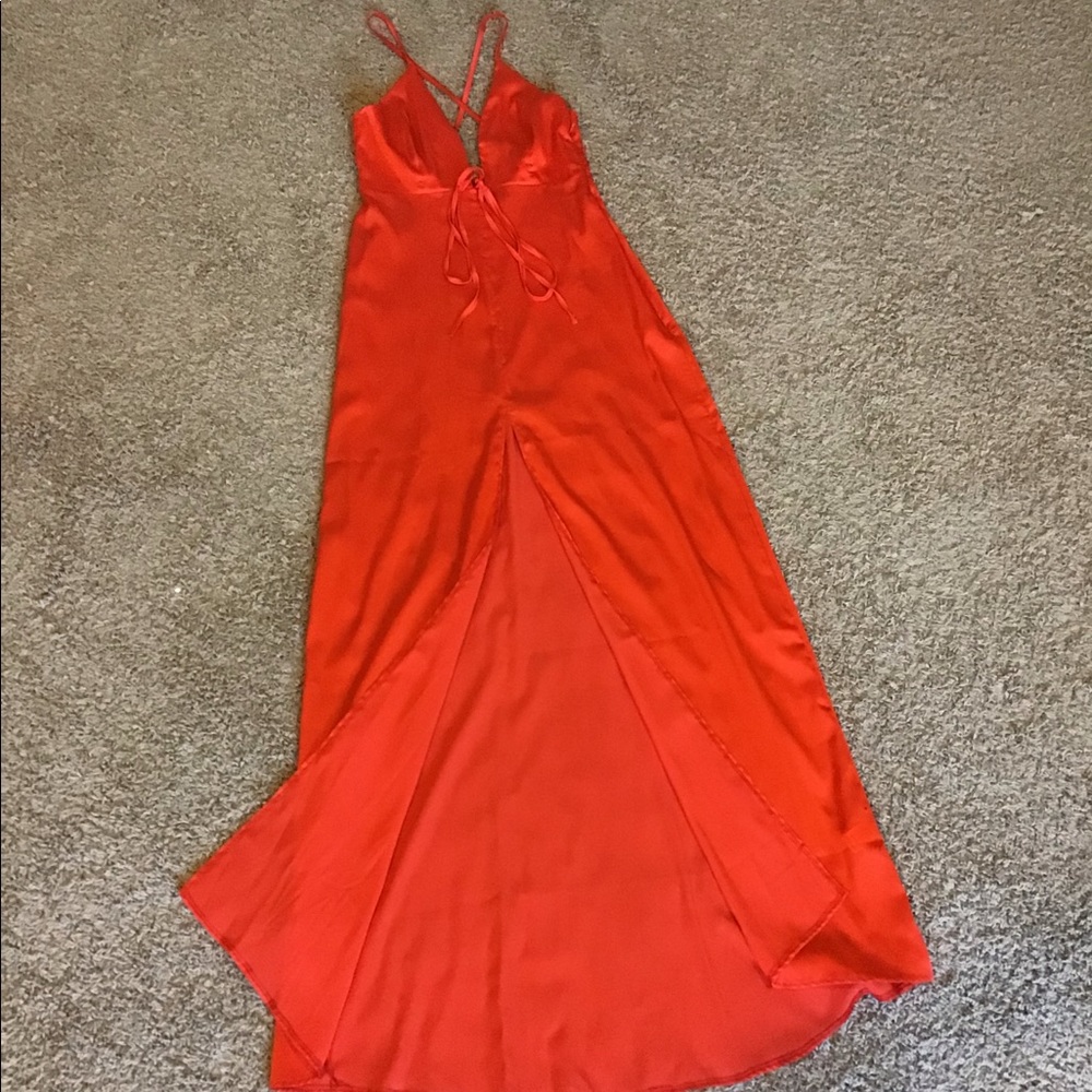 Maxi front slit dress, coral color